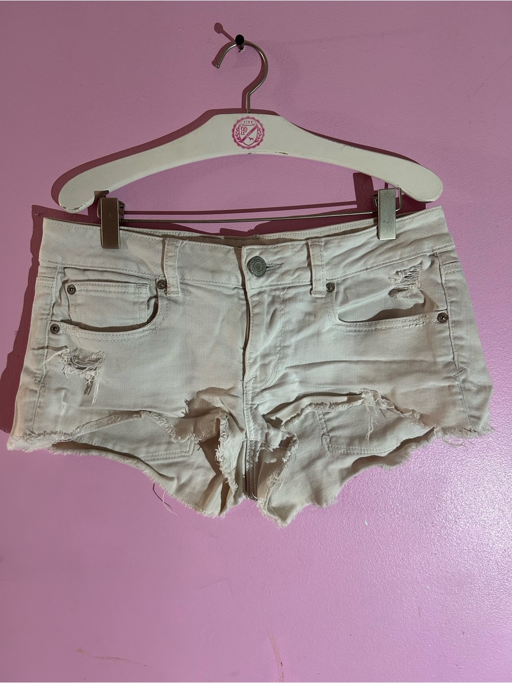 American Eagle Outfitters White Distressed Denim Cutoff Shorts
